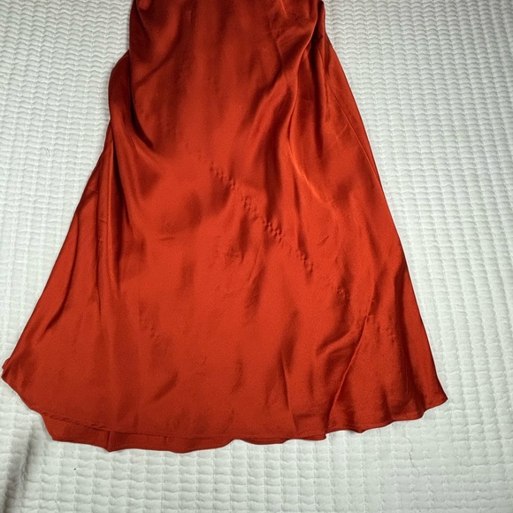 Show Me Your Mumu Silk Look Slip Dress L Orange Satin Cowl Neck Midi StrappyBack - Picture 8 of 13
